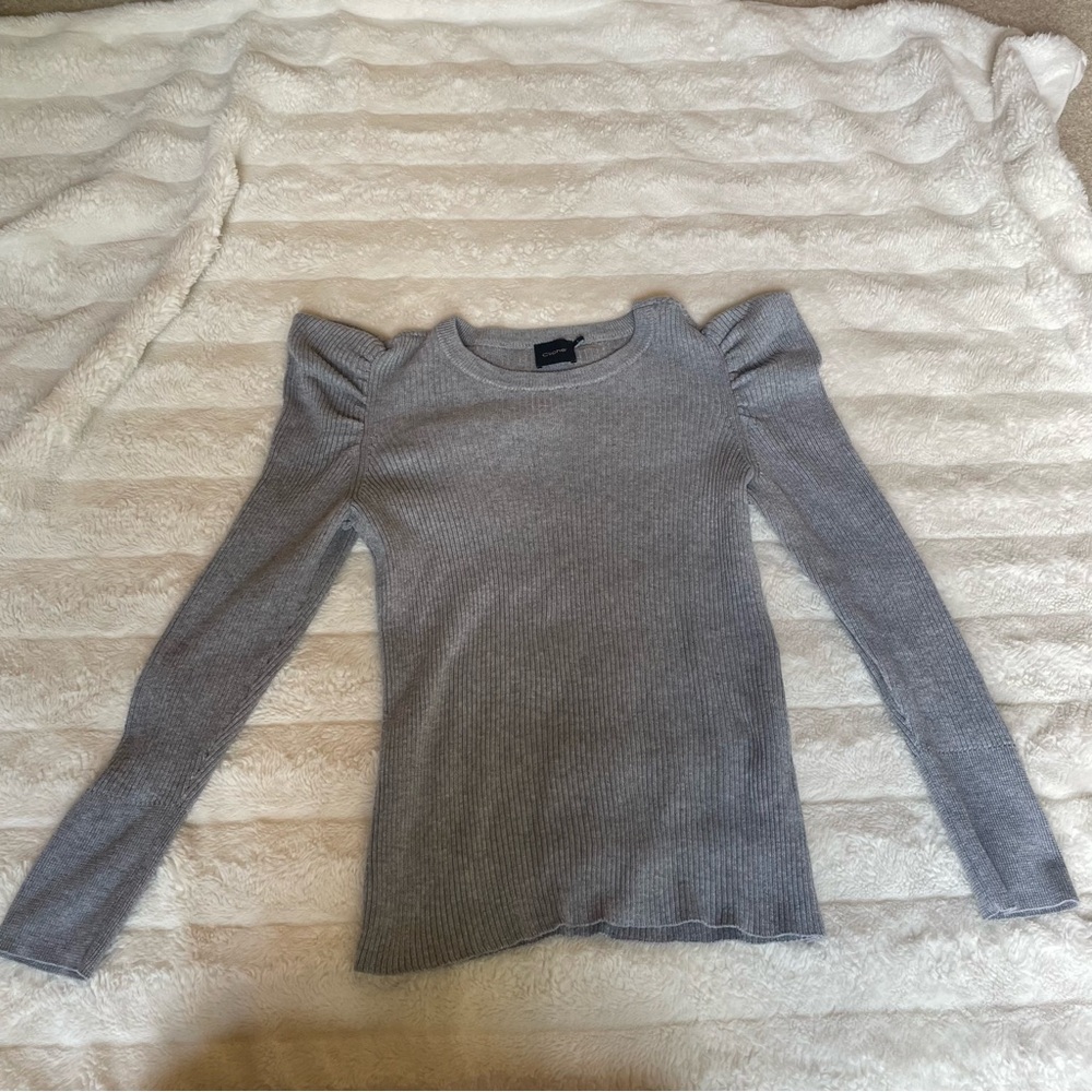 Stylish Gray Puff Sleeve Women's Blouse